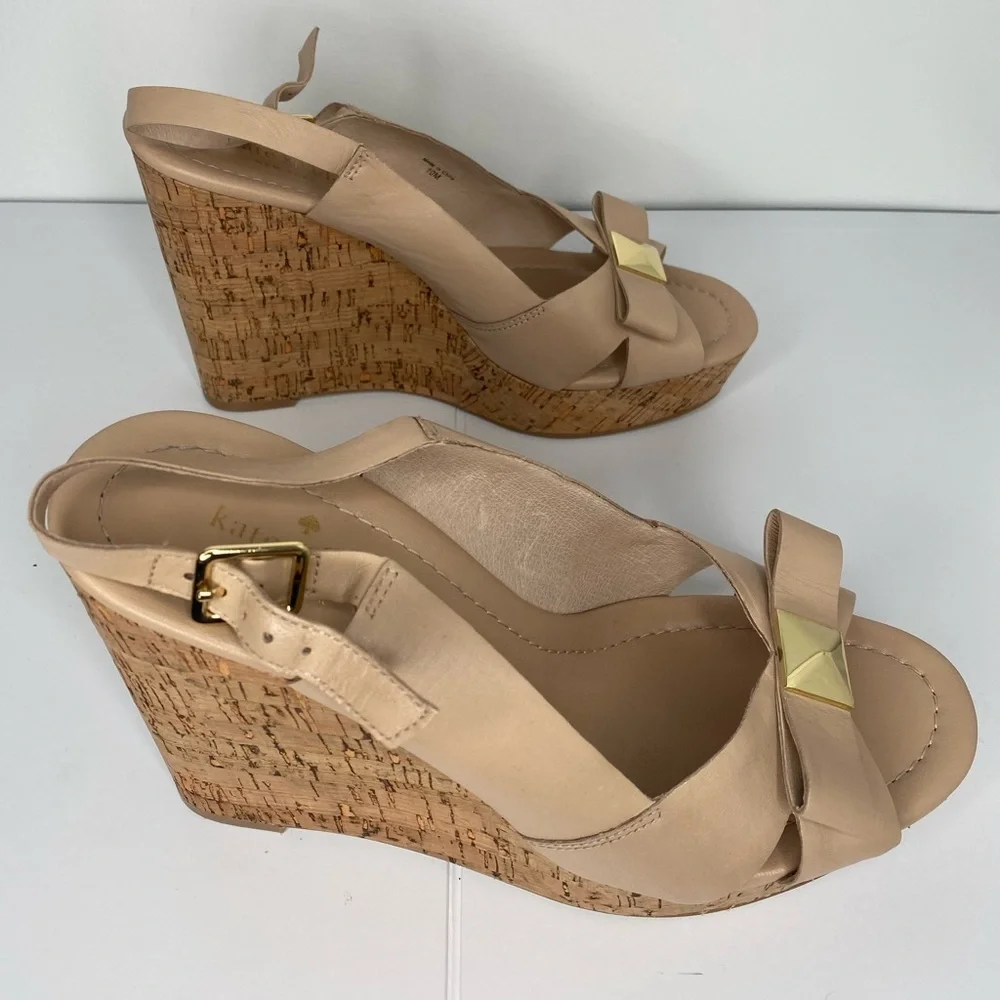 KATE SPADE Rock Stud Tan Wedge Sandals